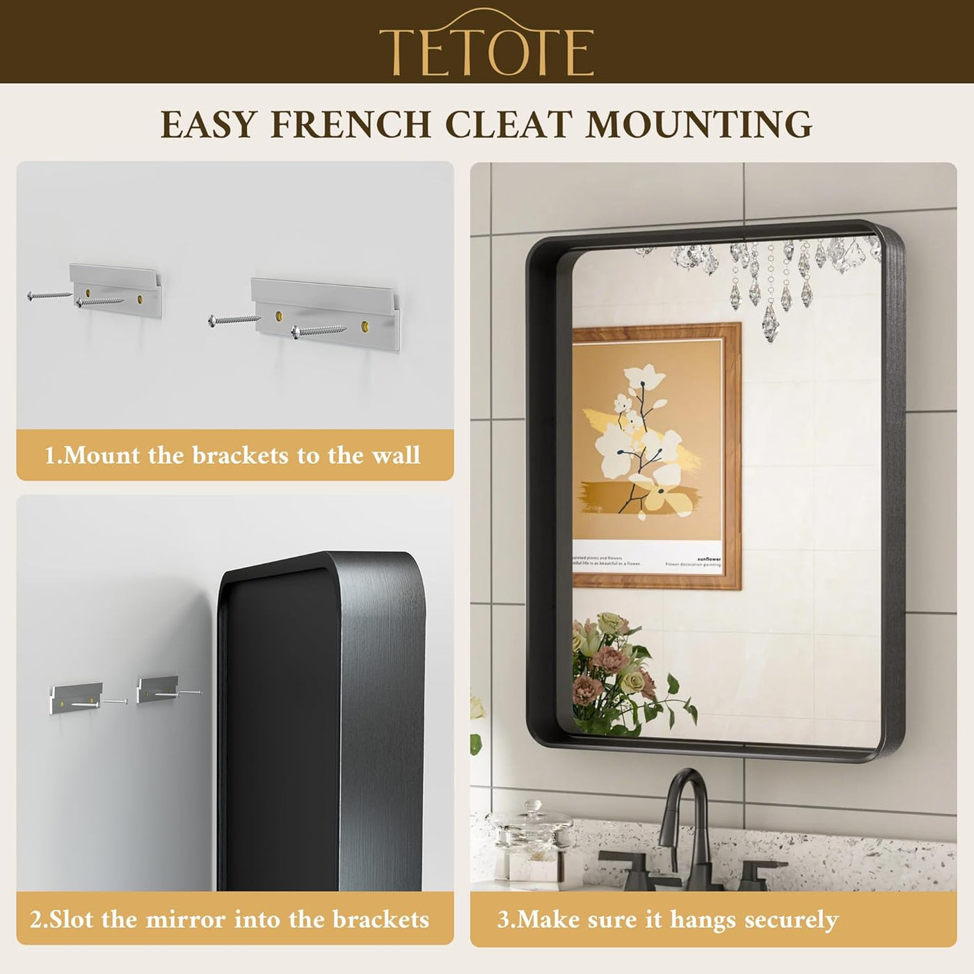 TETOTE 60 x 36 Inch Bathroom Mirror, Matte Black Metal Frame Modern Farmhouse - $190