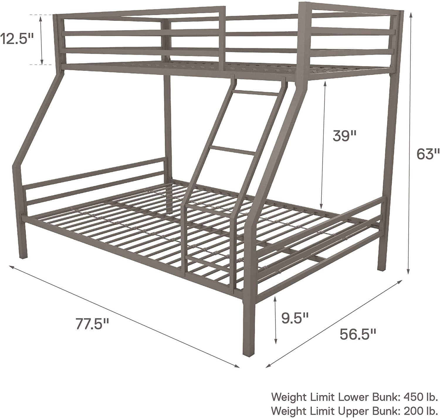 Novogratz 4146429N Maxwell Metal Bunk Bed, Twin over Full - $220