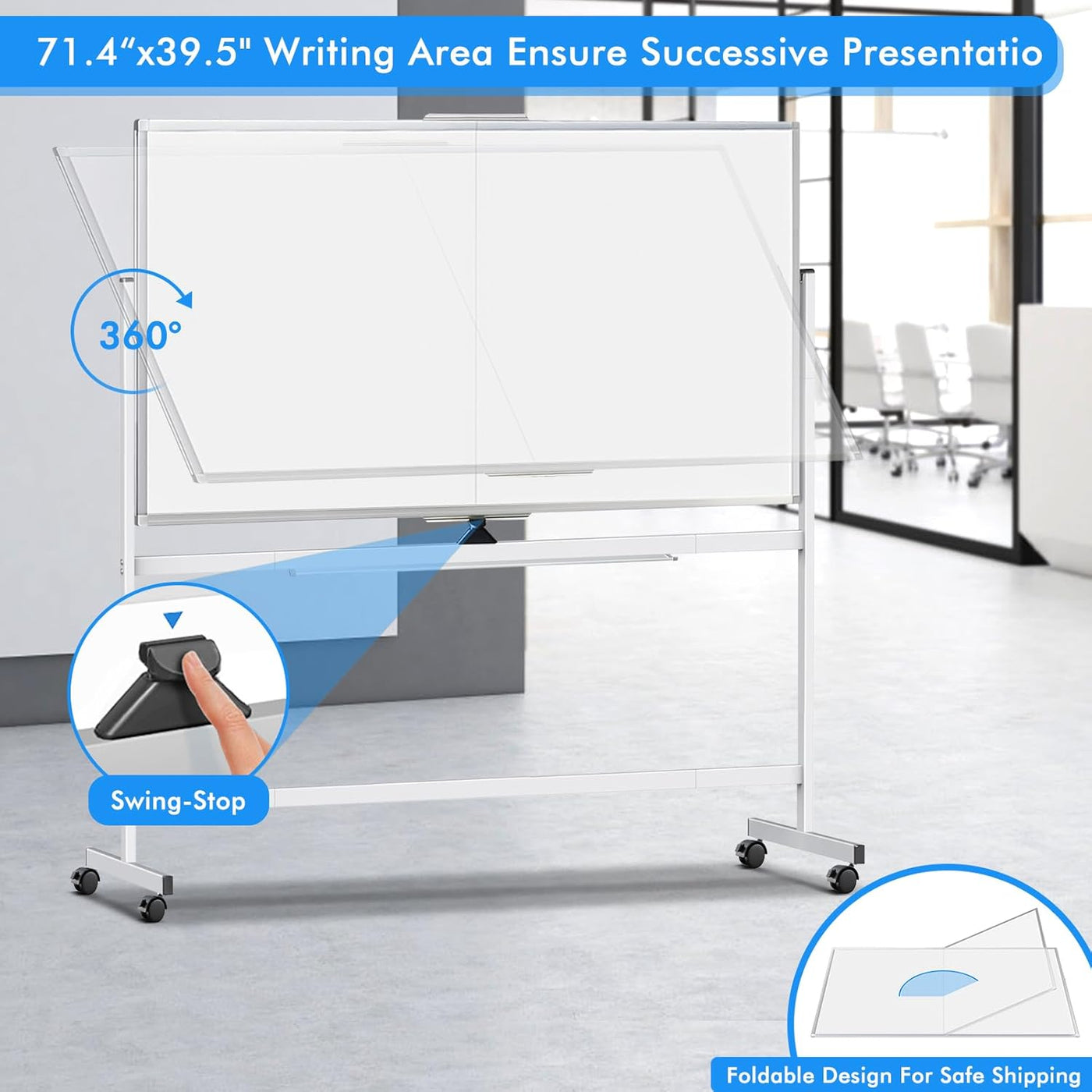 maxtek Rolling Whiteboard, 72x40 Large Double-Sided White Board Dry Erase - $160