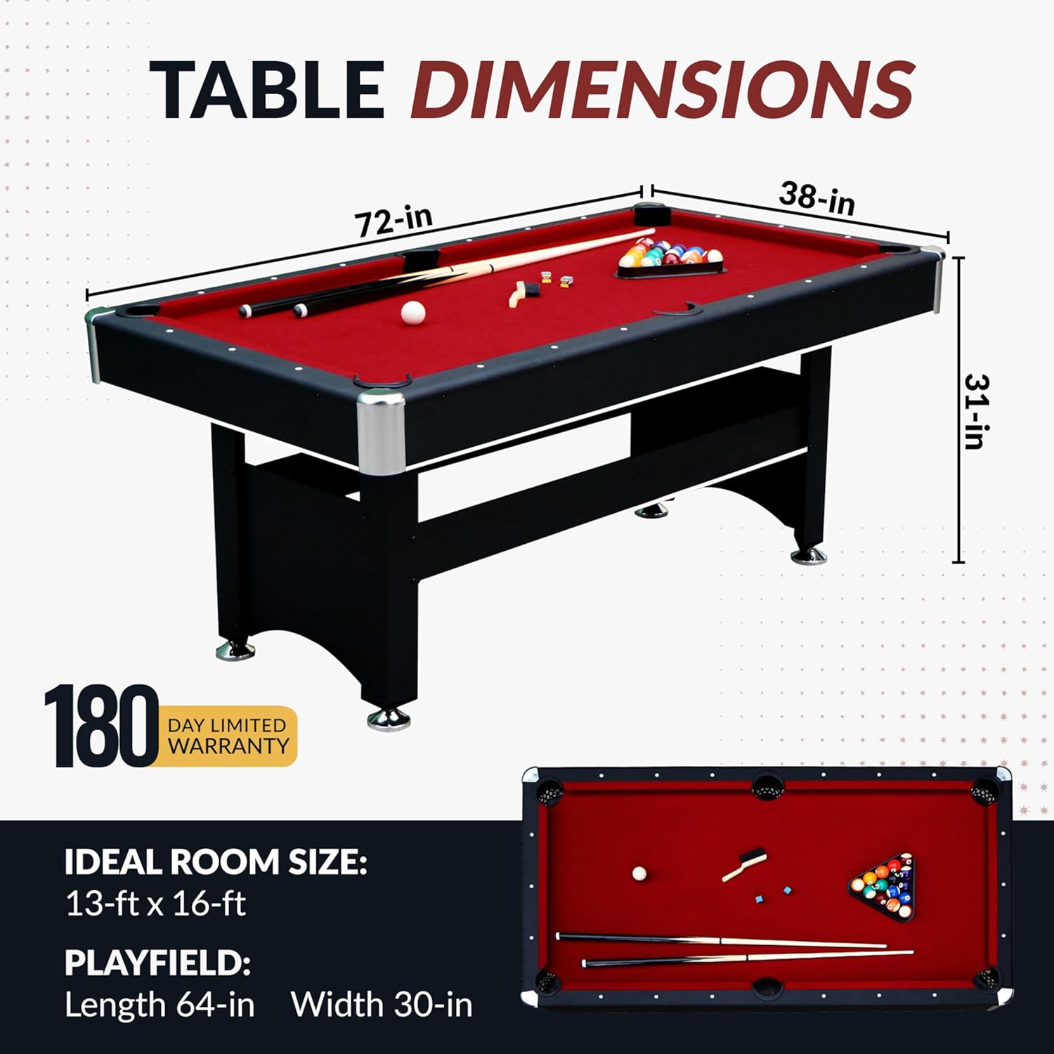 Hathaway Spartan 6 Ft Pool Table, with Ping Pong Multi Game Combo Tables - $265