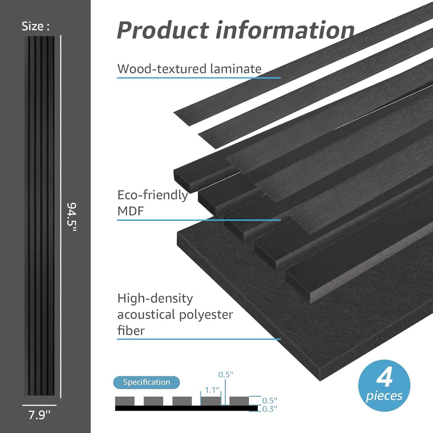 Art3d 4-Piece Wood Slat Acoustic Panels for Stylish Decor and Noise Reduction - $120