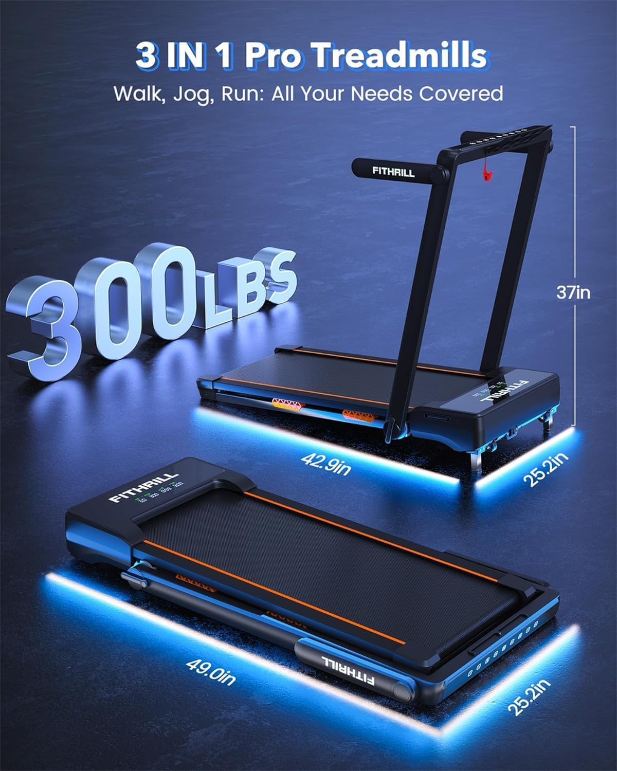 Walking Pad Treadmill with Auto Incline, 300LBS Weight Capacity Under Desk - $300