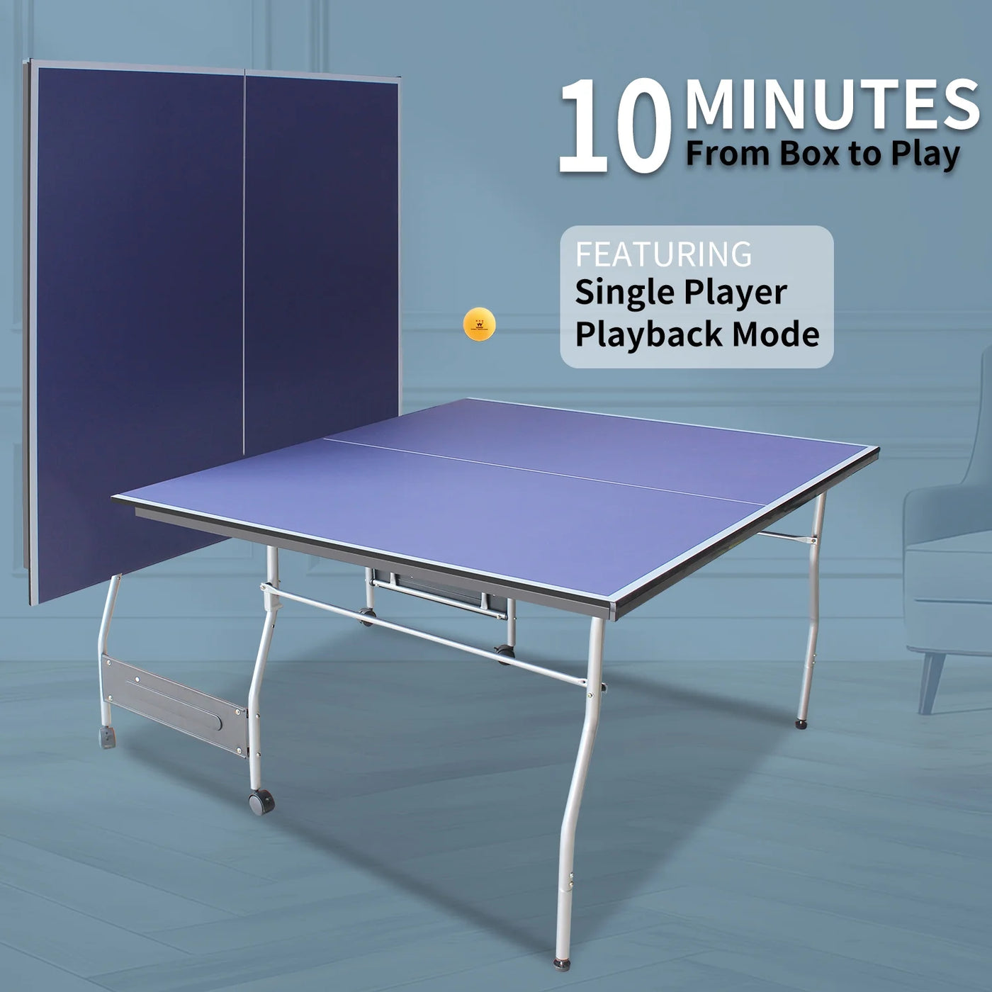 HooKung 8ft Mid-Size Table Tennis Table Foldable & Portable Ping Pong Table Set - $205