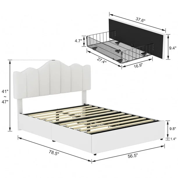 VECELO Queen Size Bed Frame with 4 Storage Drawers, Upholstered Platform Bed - $165