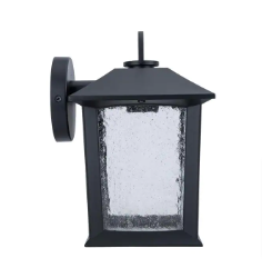 ASHTON 1-Light Black Outdoor Wall Mount Lantern Sconce with Seeded Glass - $30
