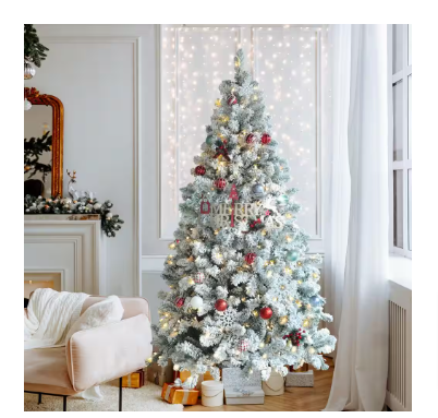 VEIKOUS 7.5 ft. Pre-Lit LED Artificial Christmas Tree Flocked with Warm White Light - $100