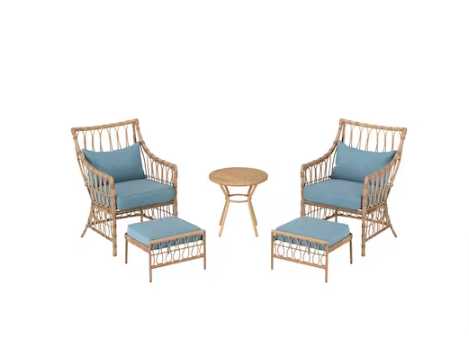Style Selections 5-Piece Woven Patio Conversation Set with Blue Cushions - $330