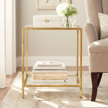 Home Decorators Collection Bella Square Gold Leaf Metal and Glass Accent Table - $75
