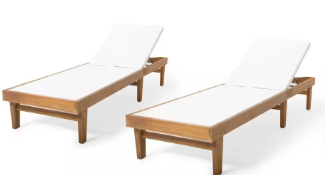 Summerland White and Teak Brown Wood Outdoor Chaise Lounges (Set of 2) - $245