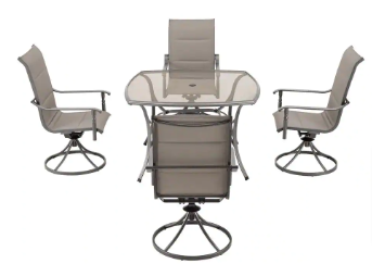 Ashbury Pewter 5-Piece Steel Padded Sling Square Glass Top Outdoor Dining Set - $300