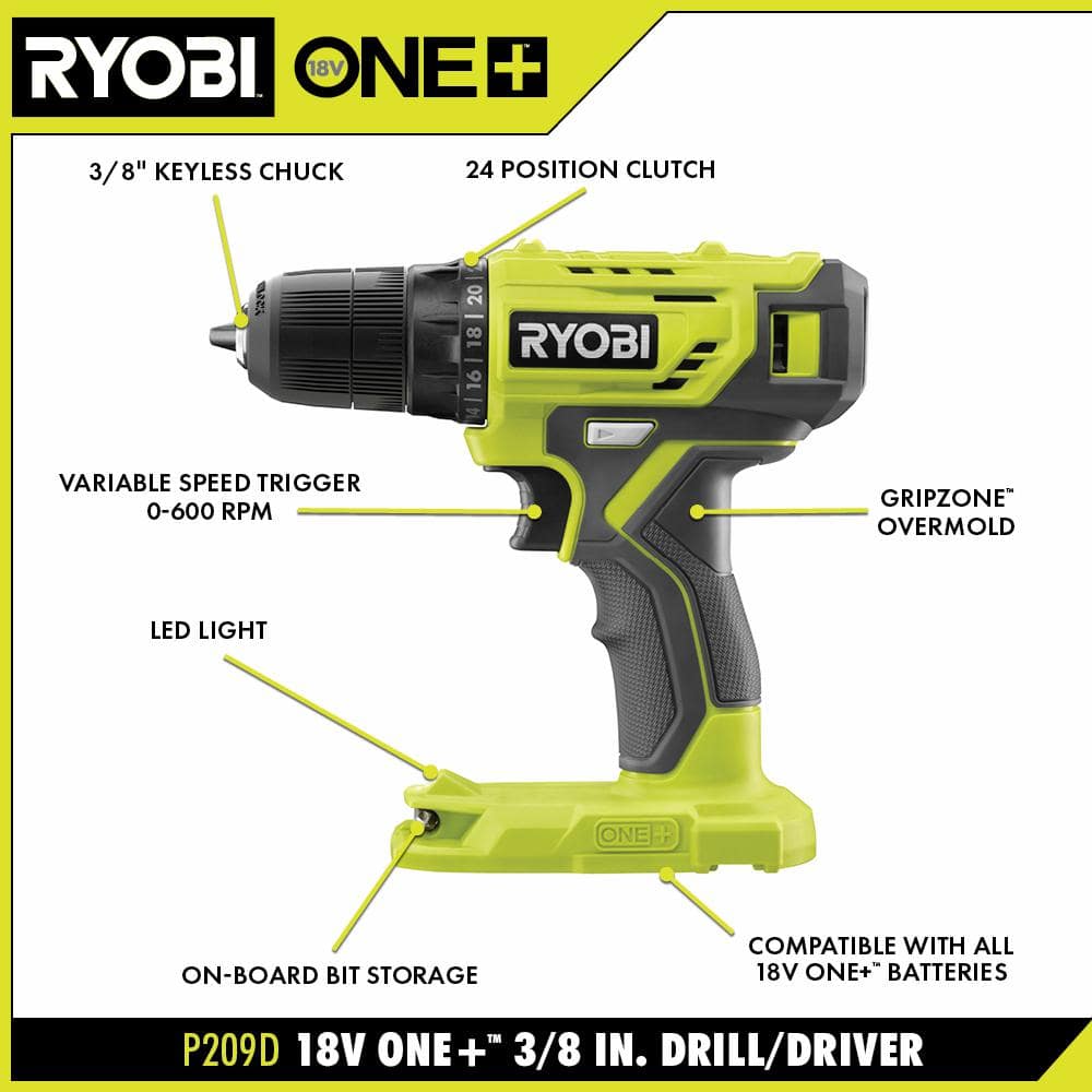 RYOBI ONE+ 18V Cordless 3/8 in. Drill/Driver Kit with 1.5 Ah Battery and Charger - $35