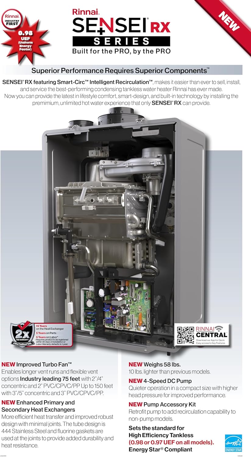 NEW Rinnai RX180iN Condensing Smart Sense Natural Gas or Propane Water Heater - $765