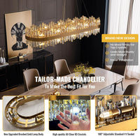 Siljoy Modern Crystal Chandeliers, Brushed Gold Rectangle Crystal Chandelier - $475