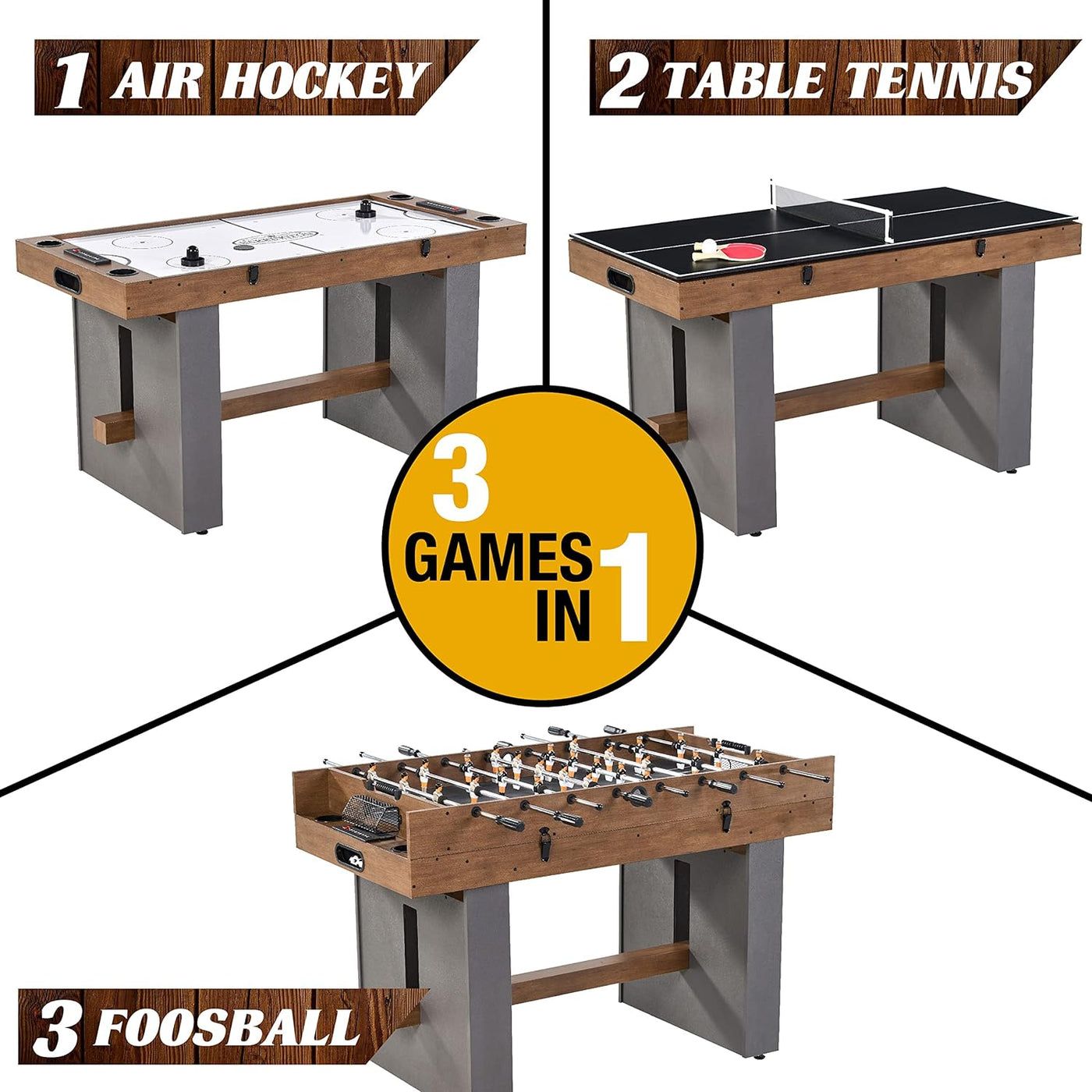 Barrington 3-in-1 Combination Game Table 54”, Foosball, Hockey and Table Tennis  - $230