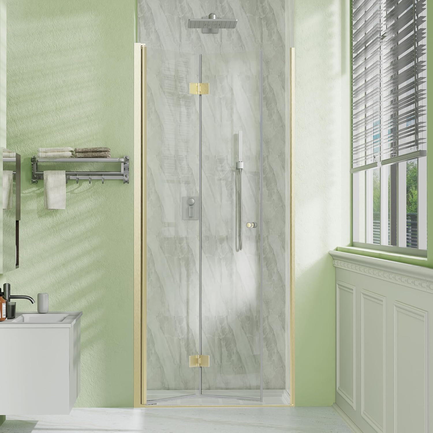 Sunrosa Frameless Bifold Shower Door, 34" W x 72" H Hinged Folding Shower Door - $210