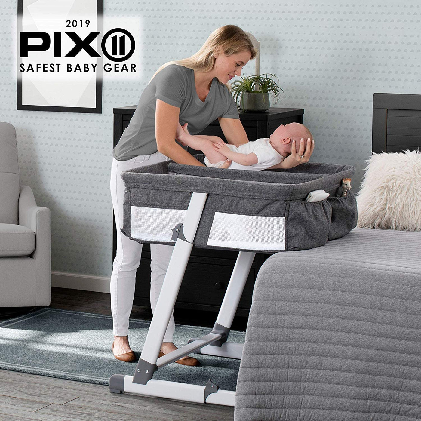 Simmons Kids By The Bed City Sleeper Bassinet for Twins, Grey Tweed - $120