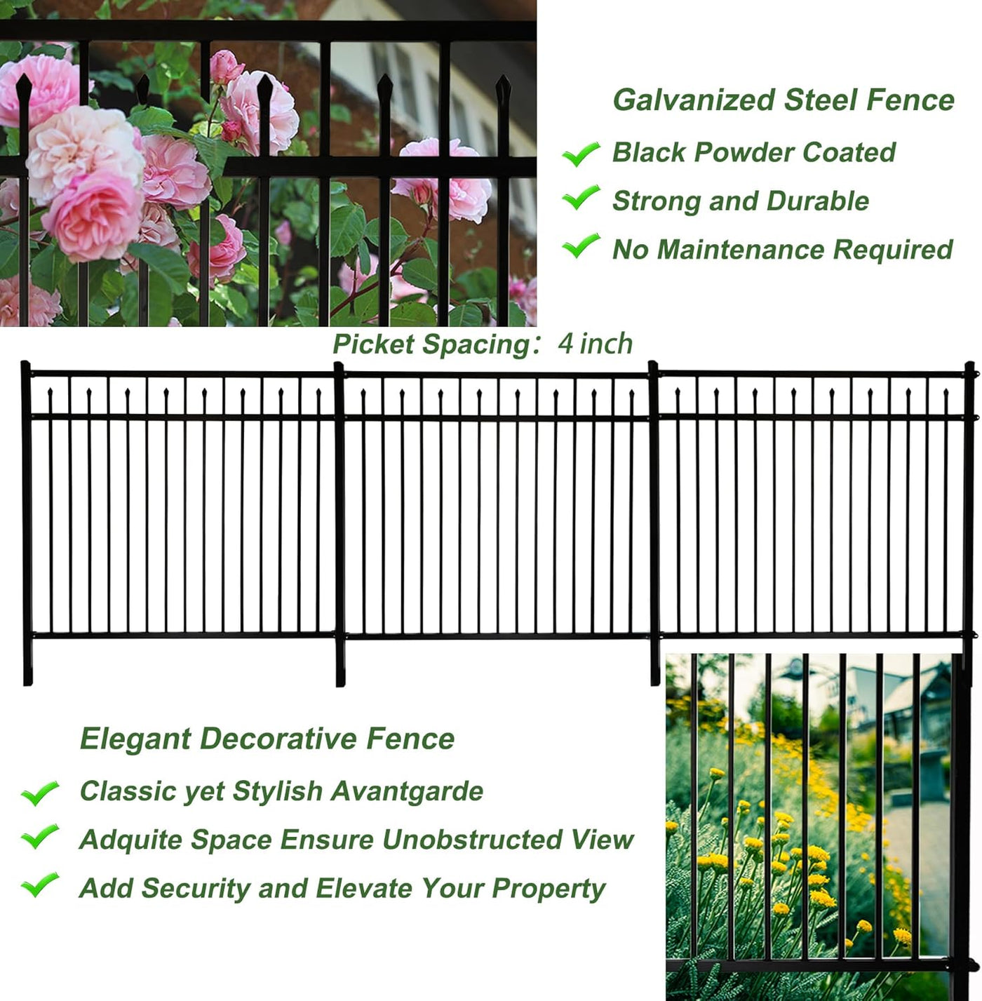 Metal Fence Panels, 6ft H x 6.5ft W Galvanized Steel Fence Panel, Decorative Fence - $105