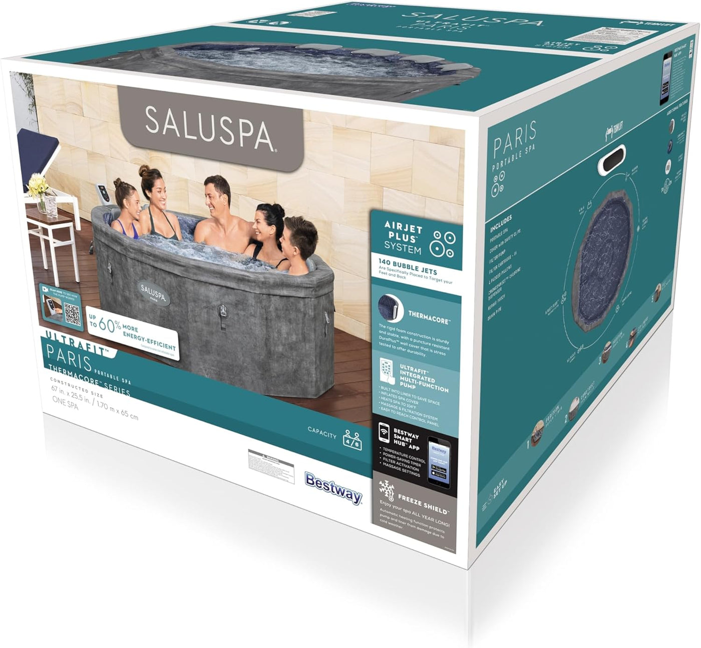 Bestway SaluSpa Paris ThermaCore UltraFit Smart AirJet Rigid Foam Hot Tub Spa - $400