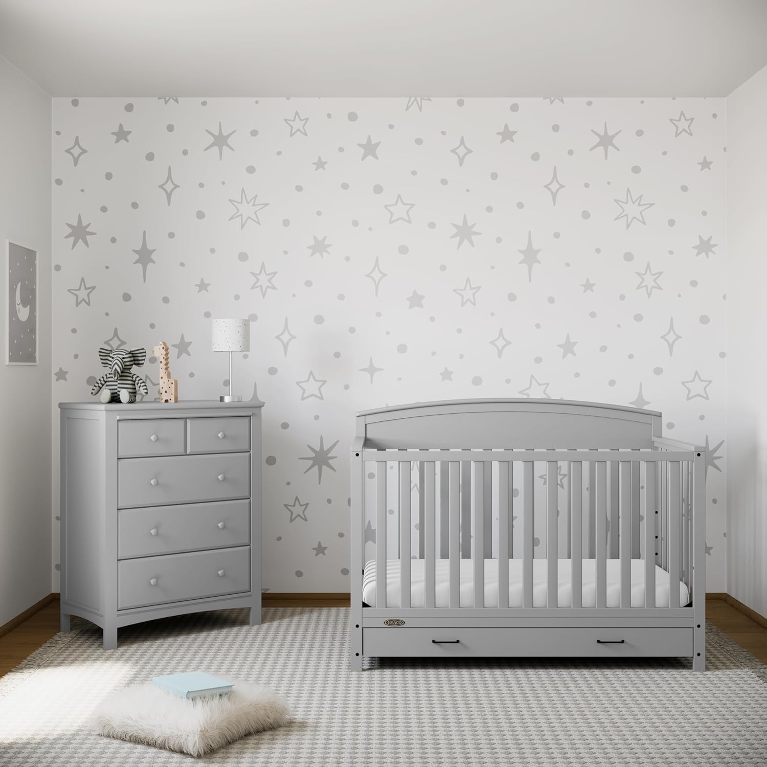Graco Benton 5-in-1 Convertible Crib with Drawer (Pebble Gray) - $135