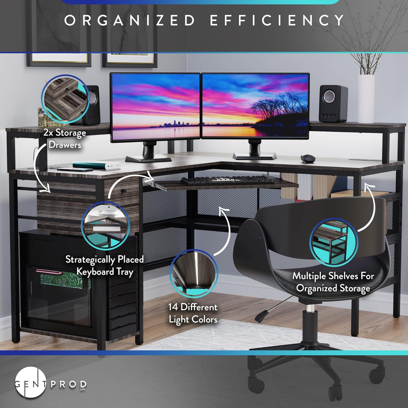 GentProd L-Shaped Computer Desk | Desk for Gaming or Office - $110