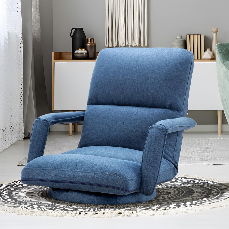 Swivel Floor Chair, Armrest Game Chair Floor with Adjustable Back, Blue - $100