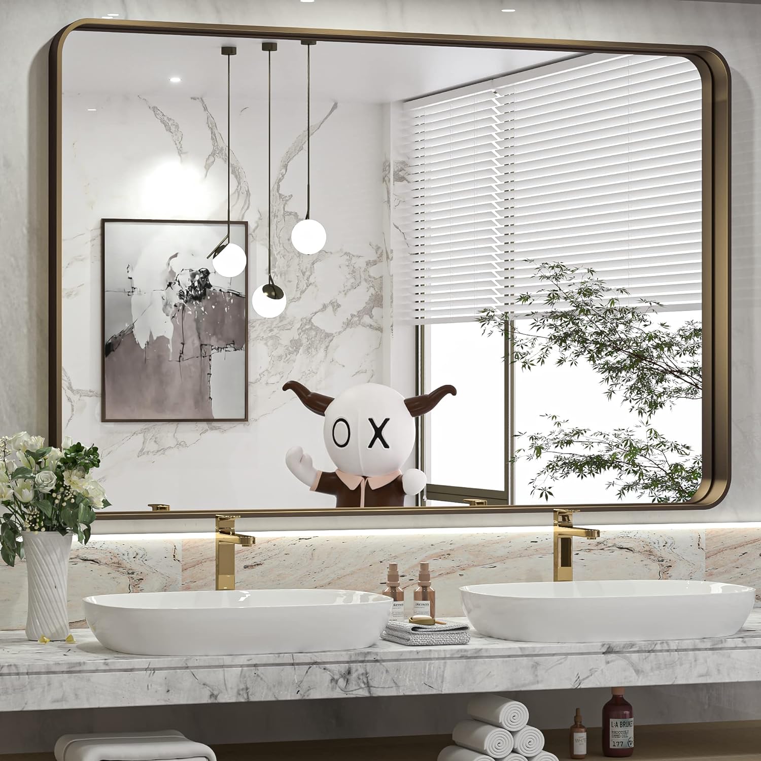 TokeShimi 40 x 30 Inch Bronze Bathroom Wall Mirror Farmhouse Mirror - $100