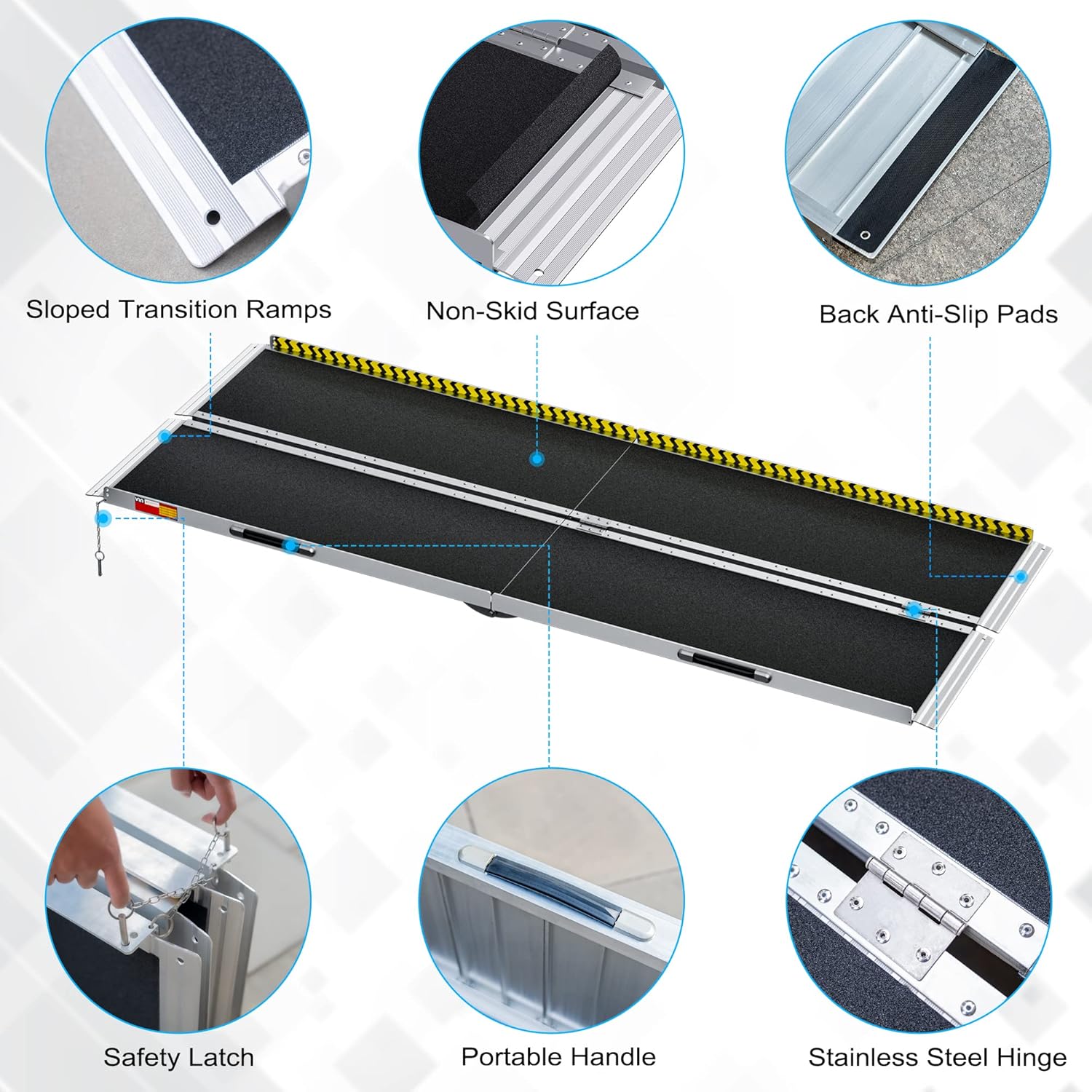 VNN Portable Wheelchair Ramp 8FT, Non-Slip Aluminum Folding Handicap Ramp - $210