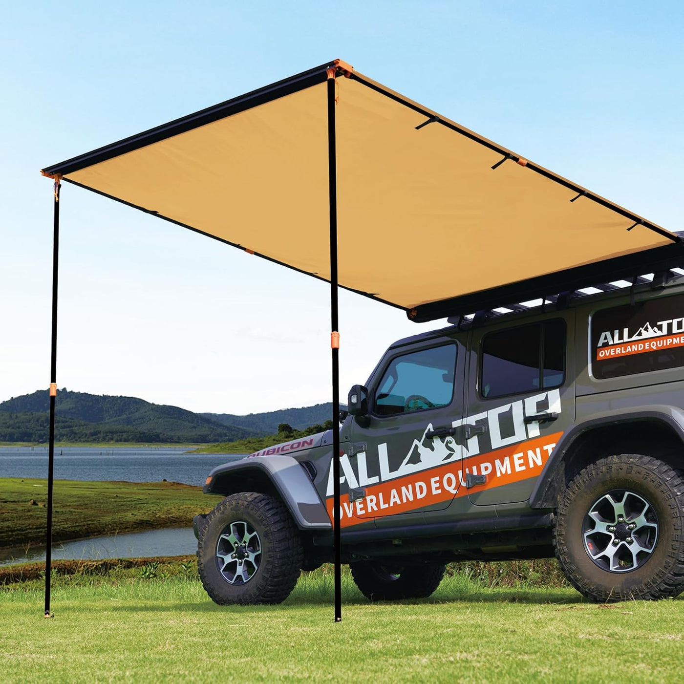 ALL-TOP Vehicle Awning 8.2'x8.2' Roof Rack Pull-Out Sun Shade UV50+, Weatherproof - $130