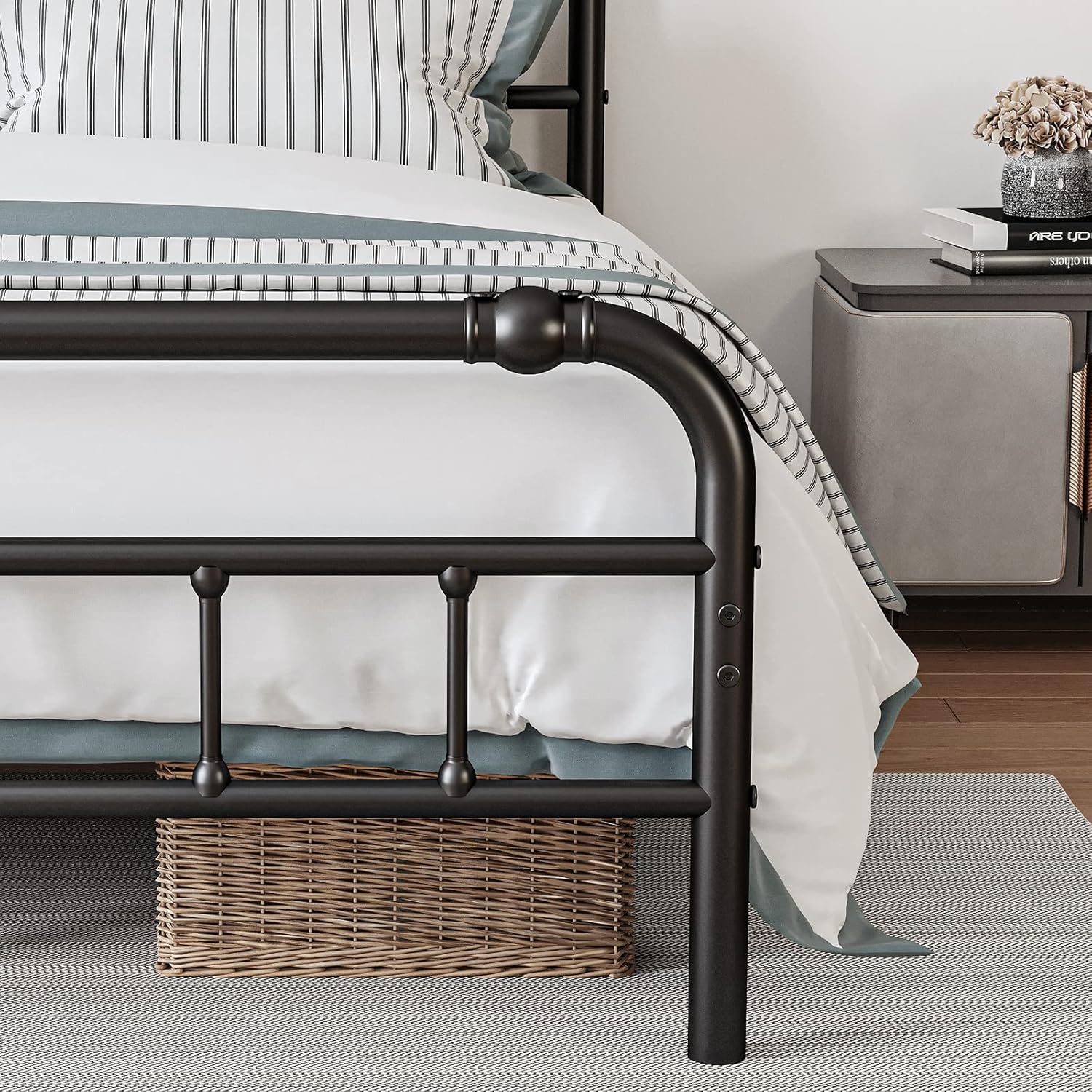 King Size Bed Frame with Headboard and Footboard, 18 Inches High, Black - $150