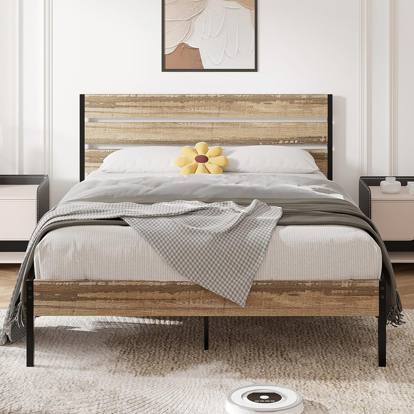 VECELO Full Size Bed Frame with Wood Headboard and Footboard, 14 Inch - $80