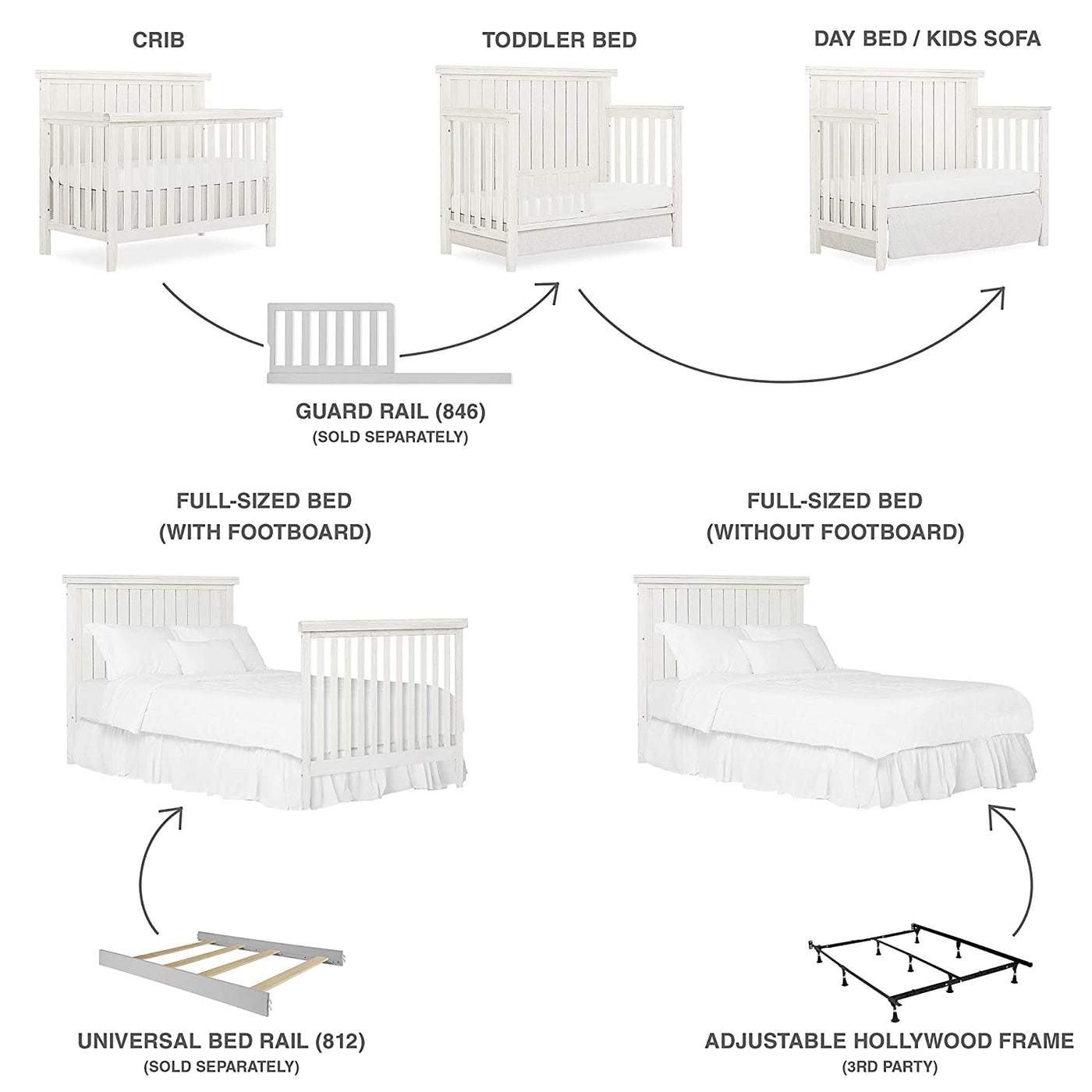 Sweetpea Baby Red Wood 4-in-1 Convertible Crib in Weathered White - $160