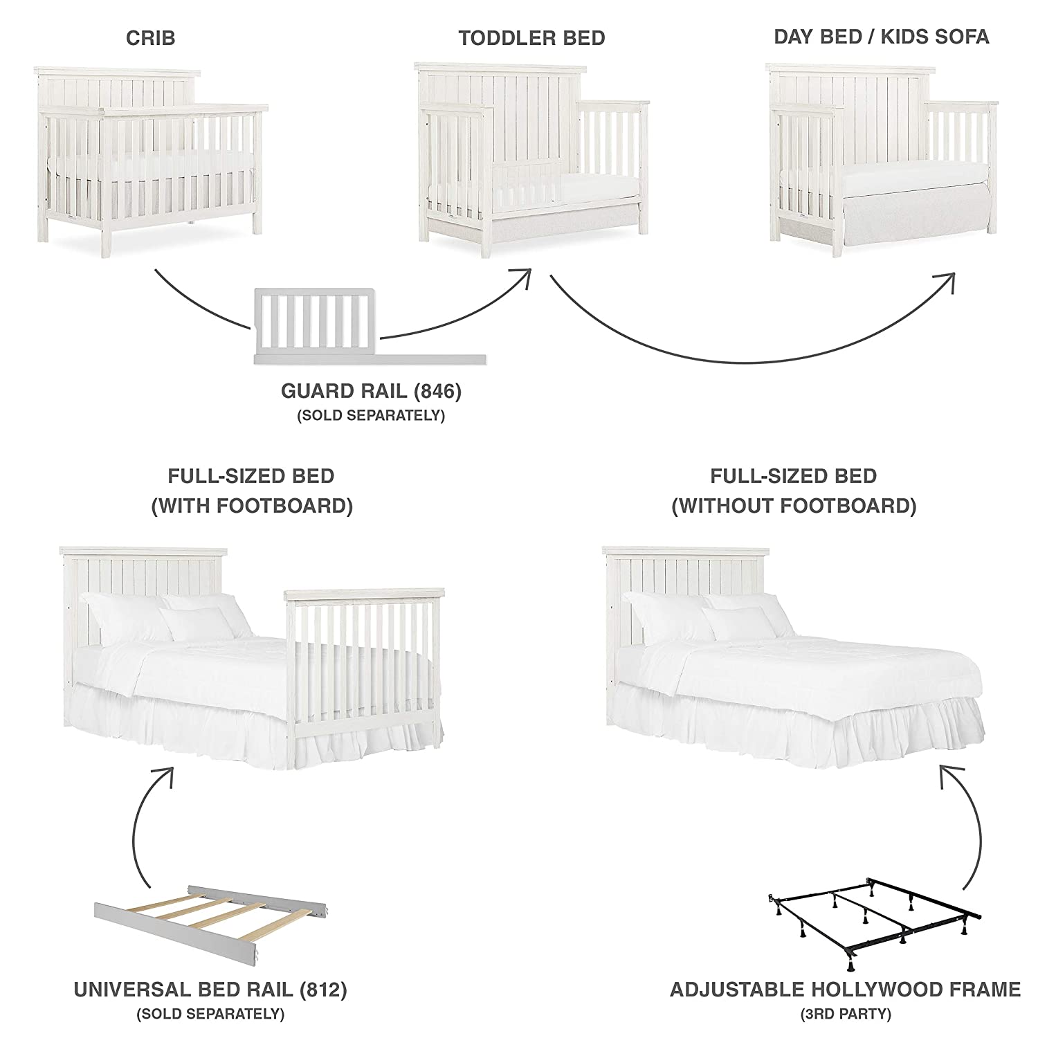 Sweetpea Baby Red Wood 4-in-1 Convertible Crib in Weathered White - $160