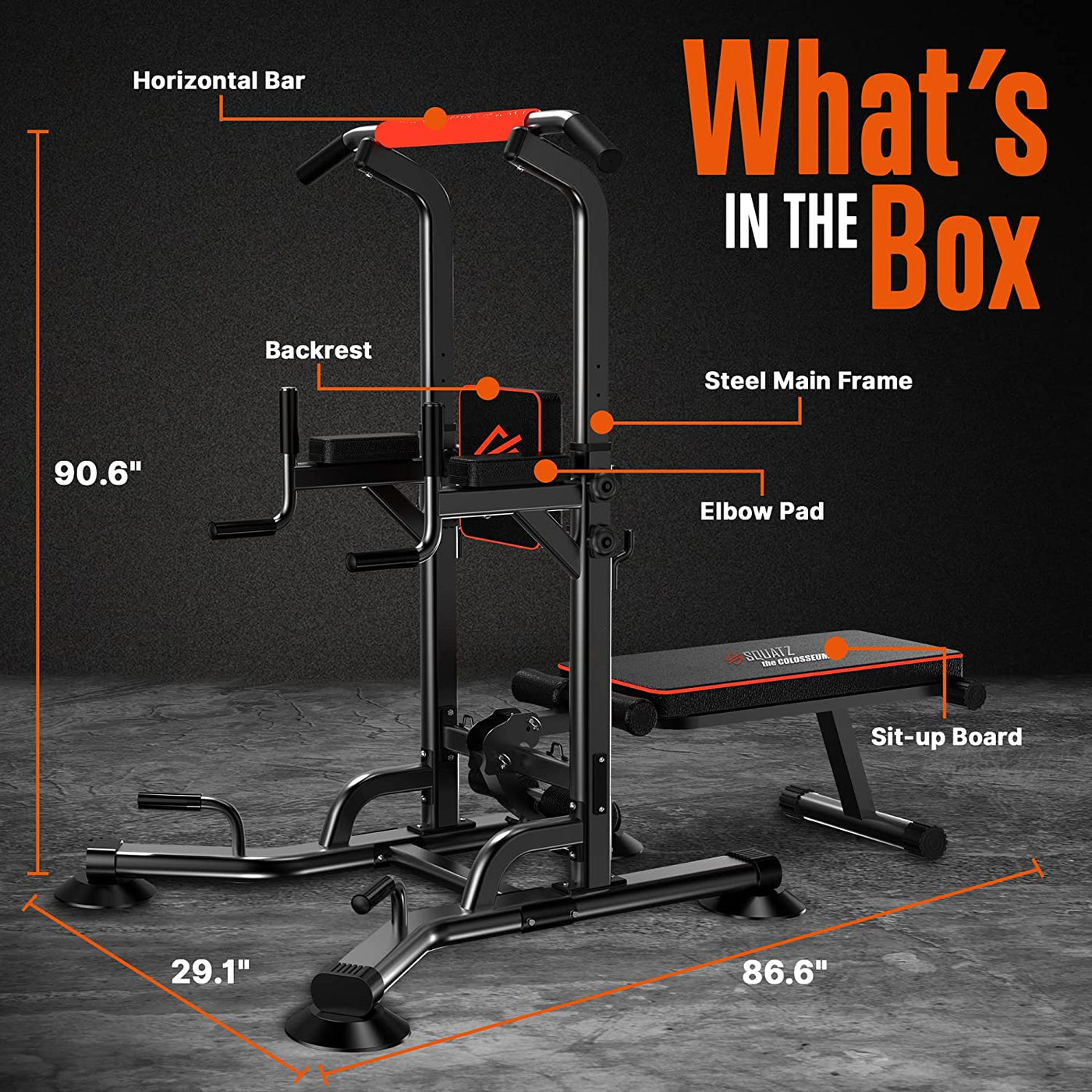 SQUATZ Pull-Up Workout Station with Bench - Multifunctional Gym - $180