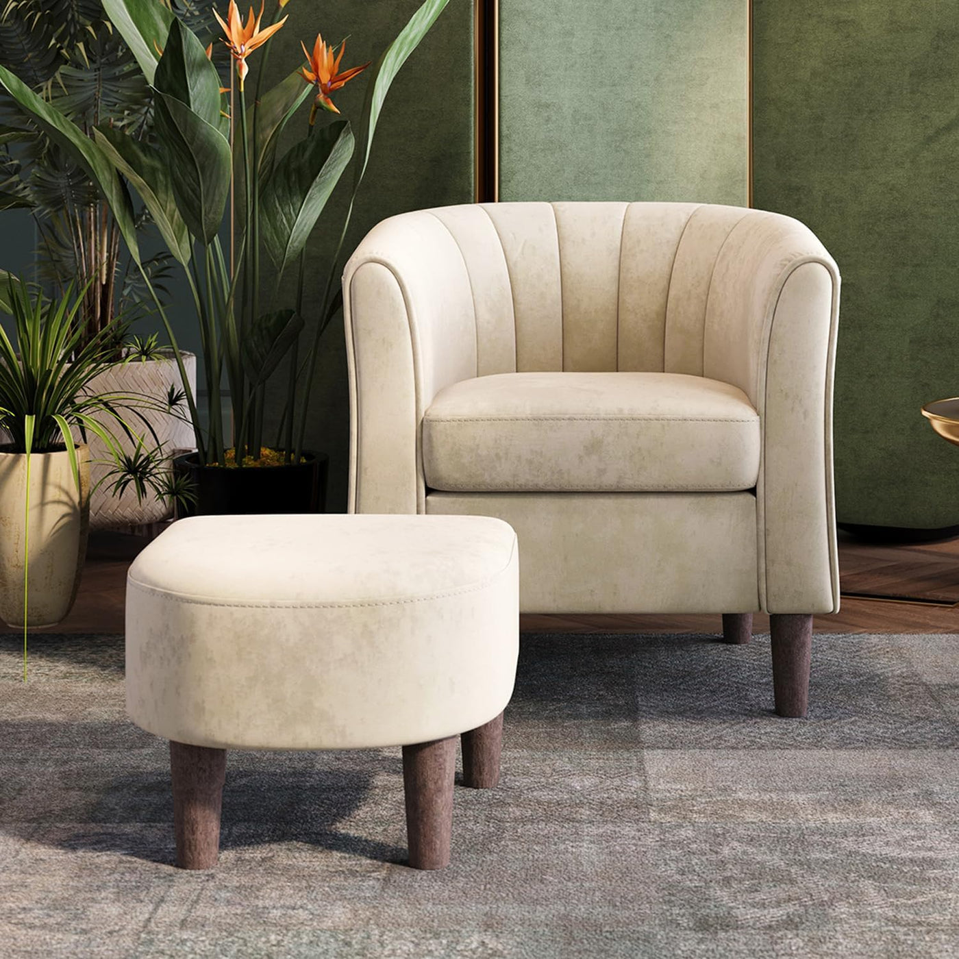 LINSY Accent Chair with Ottoman, Modern Barrel Chair Comfy Armchair Reading Chair - $90