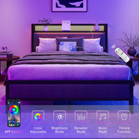 BOFENG Full Size Bed Frame with Storage Headboard/LED Lights, Heavy Duty - $110