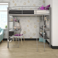 DHP Studio Loft Bunk Bed Over Desk and Bookcase with Metal Frame, Twin, Gray Gray - $185