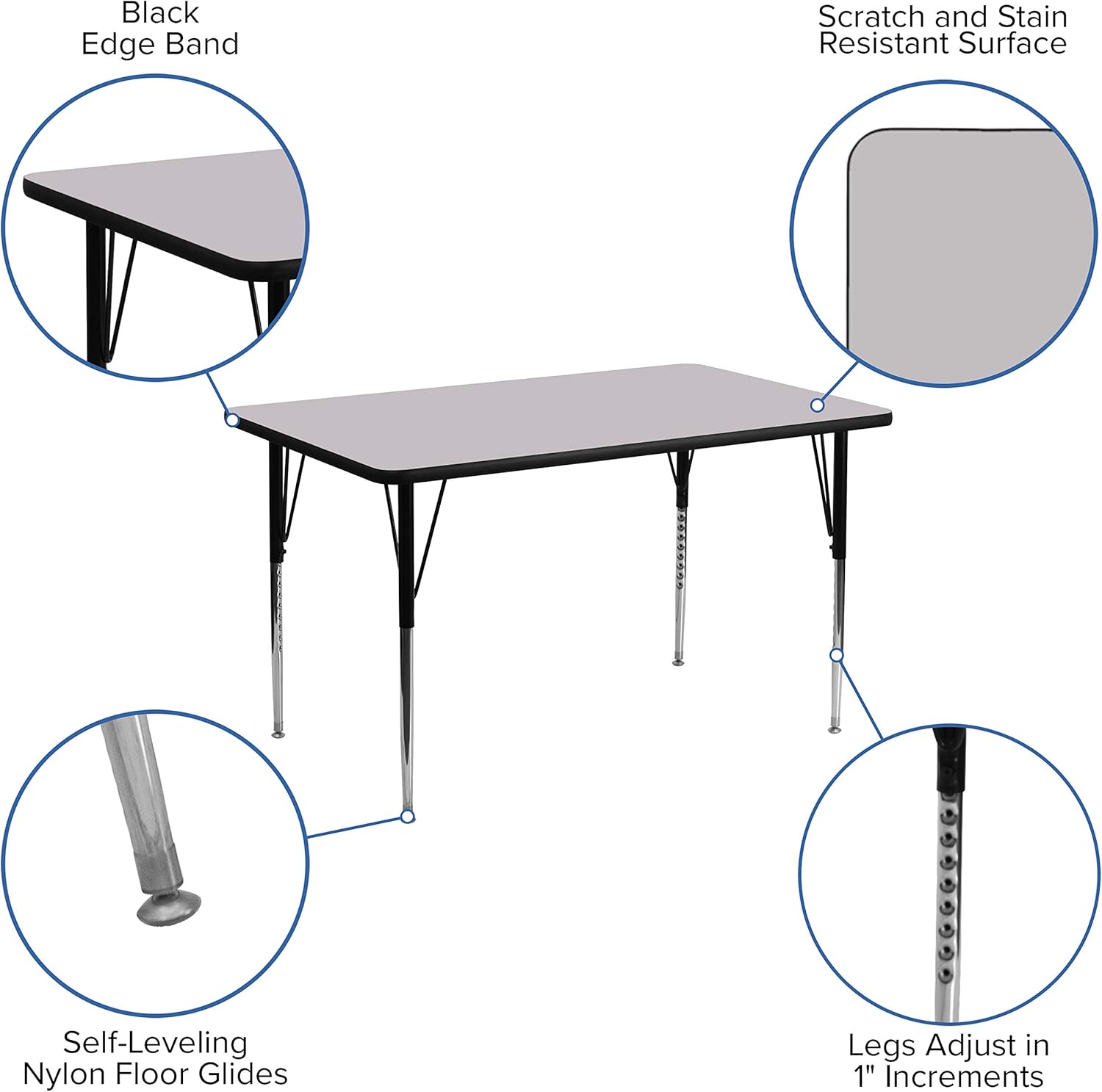 Flash Furniture Wren 30''W x 48''L Rectangular Grey Thermal Laminate Activity Table - $95