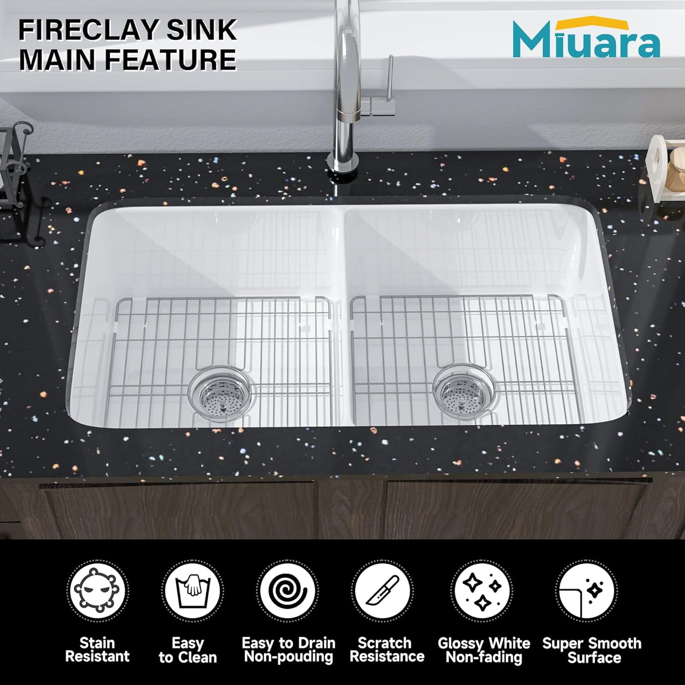 White Undermount Kitchen Sink 32 Inch - Double Bowl 50/50 Large Kitchen Sink - $170