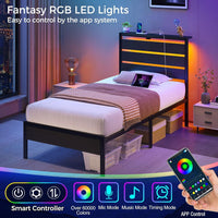 Rolanstar Bed Frame Twin Size with USB Charging Station, LED Bed Frame - $50