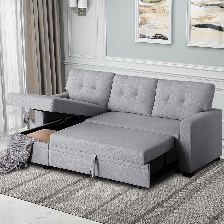 Rovibek 4-in-1 Convertible L Shaped Couch with Pull Out Bed and Storage - $230