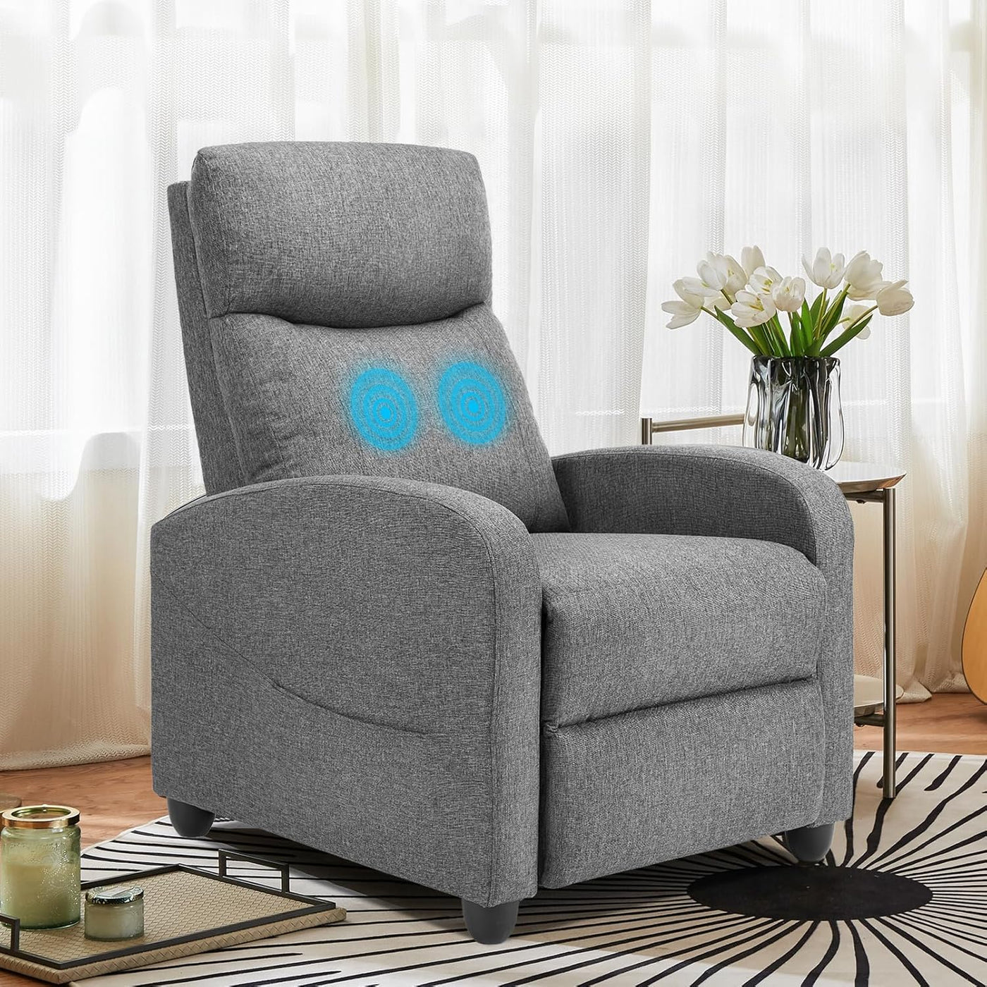 Sweetcrispy Recliner Chair for Adults, Massage Fabric Small Recliner - $80