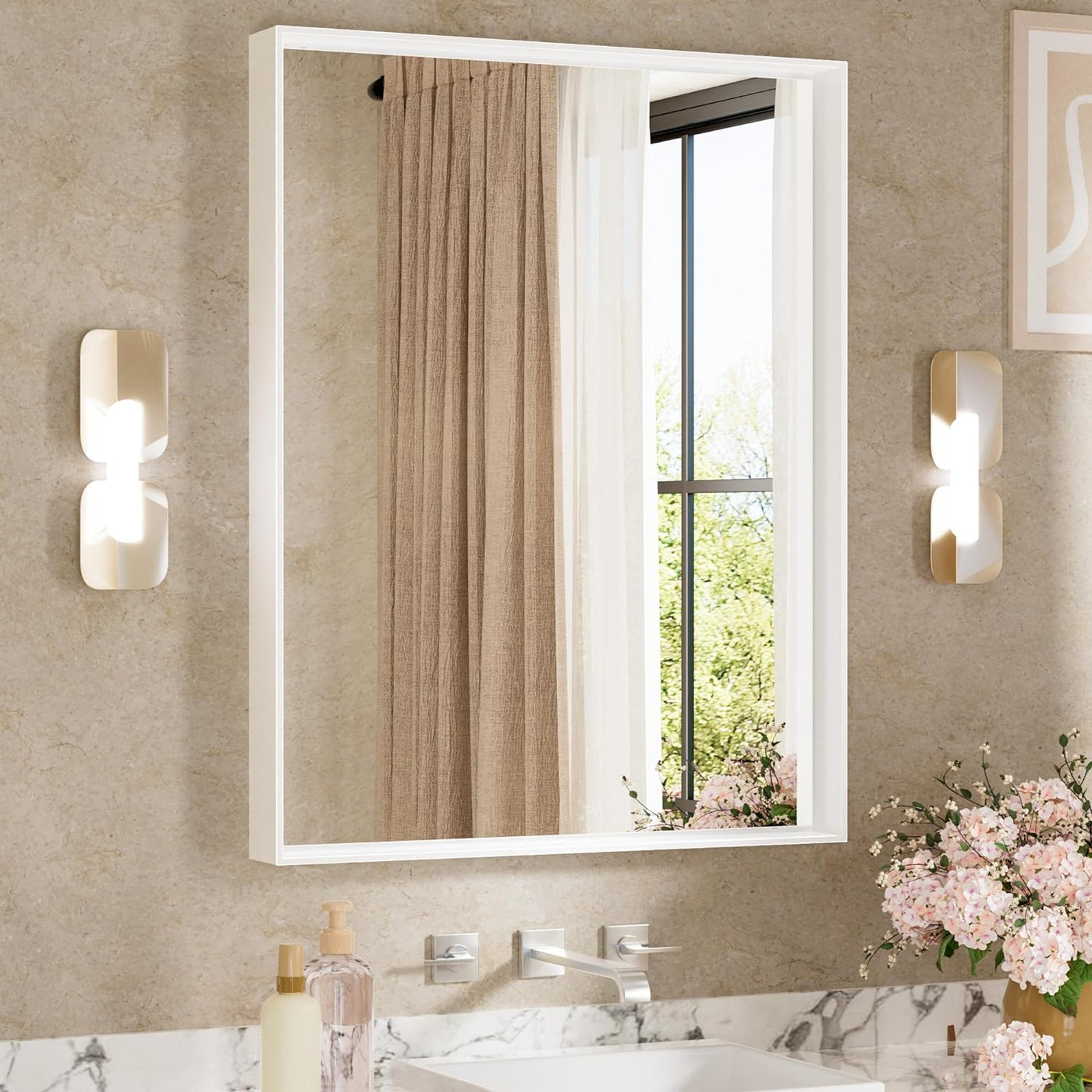 Keonjinn White Bathroom Mirror for Vanity 24 x 32 Inch Rectangular Wall Mirror - $45