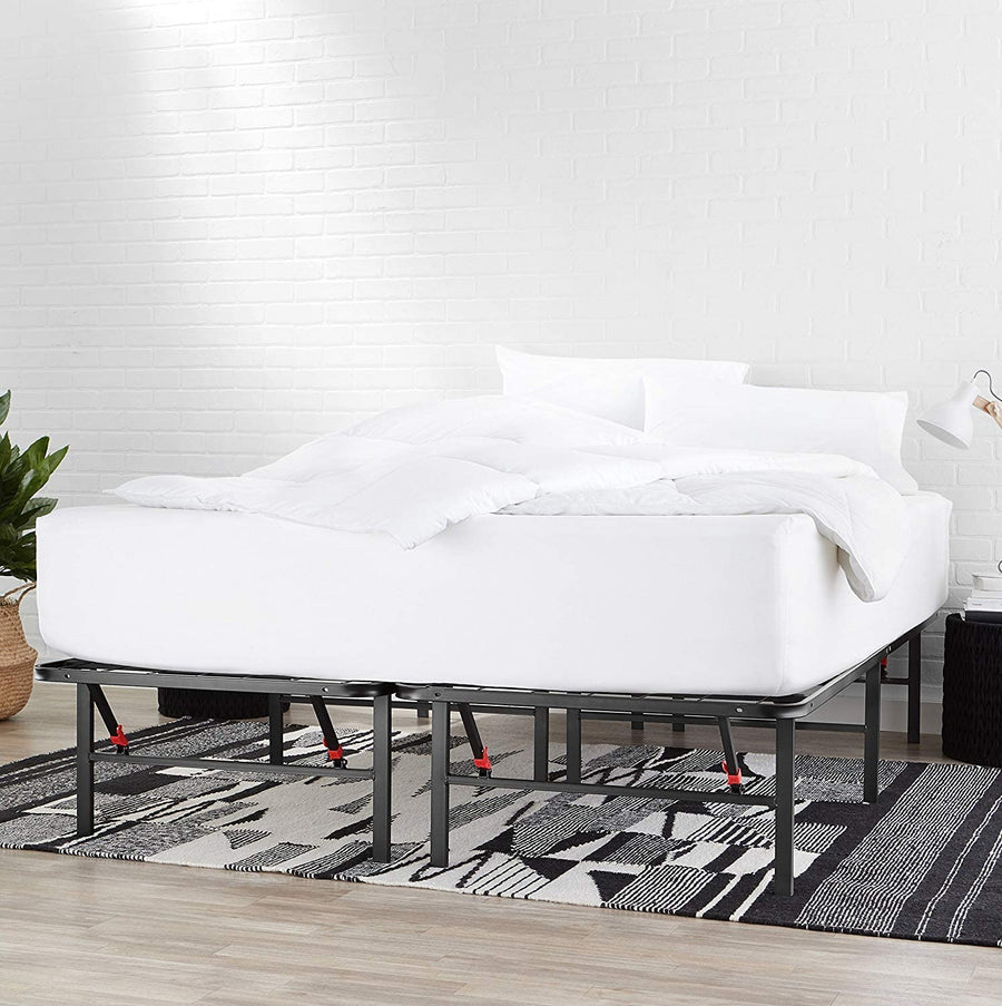 Amazon Basics Foldable Metal Platform Bed Frame, 14in High, King, Black - $110