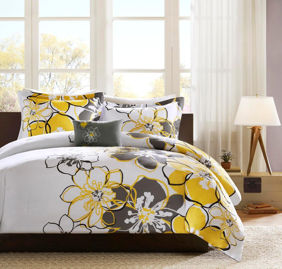 Mi Zone Allison Comforter Set Fun Bedroom Décor, Twin/Twin XL, Yellow/Grey 3 Piece - $35