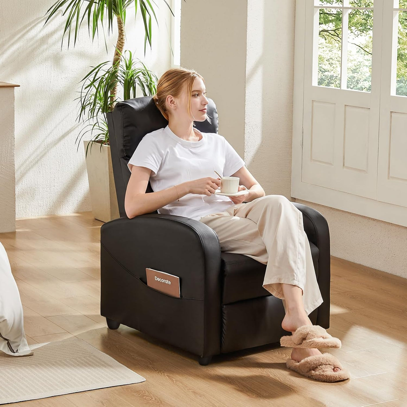 Sweetcrispy Recliner Chair for Adults, Massage PU Leather Small Recliner - $75