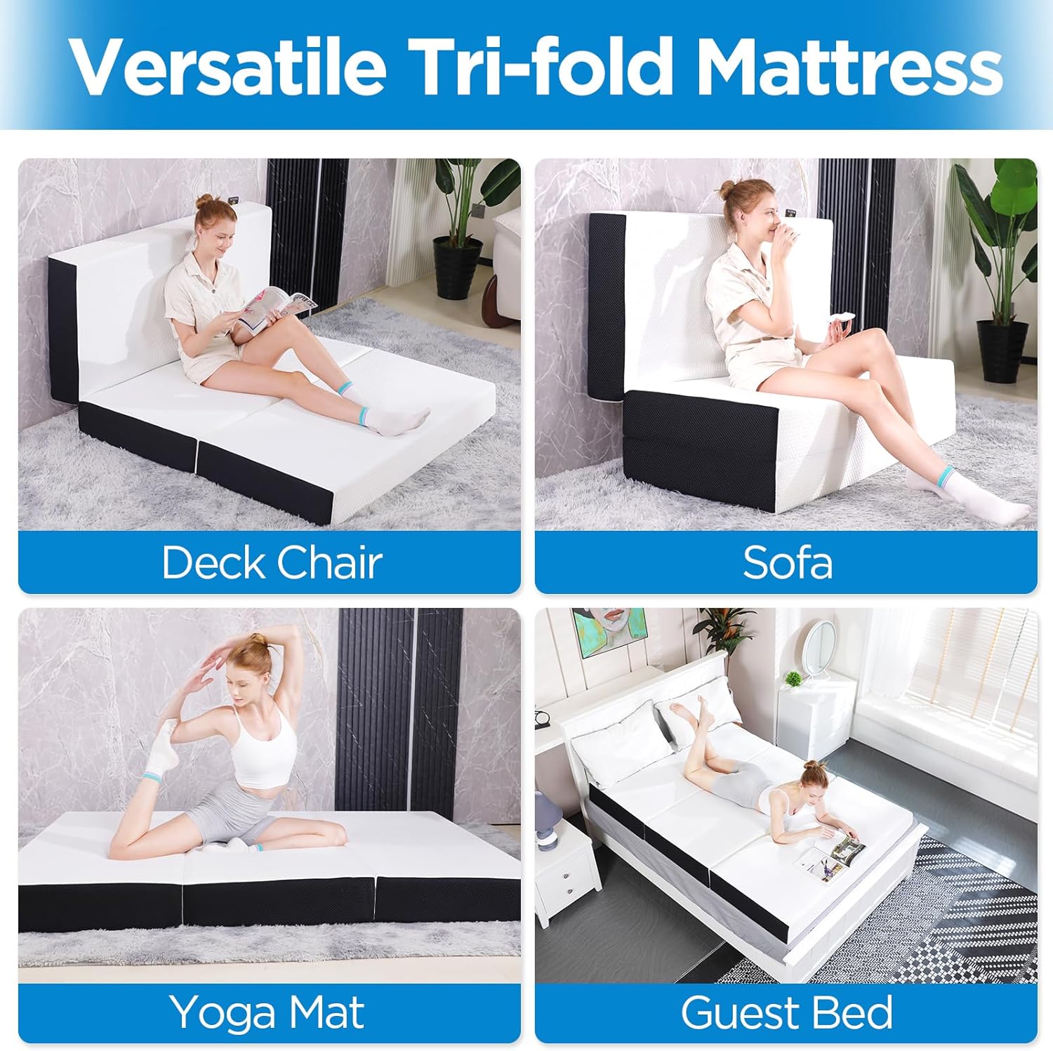 Folding Mattress Queen Size,6 inch Tri-fold Memory Foam Mattress Topper - $150