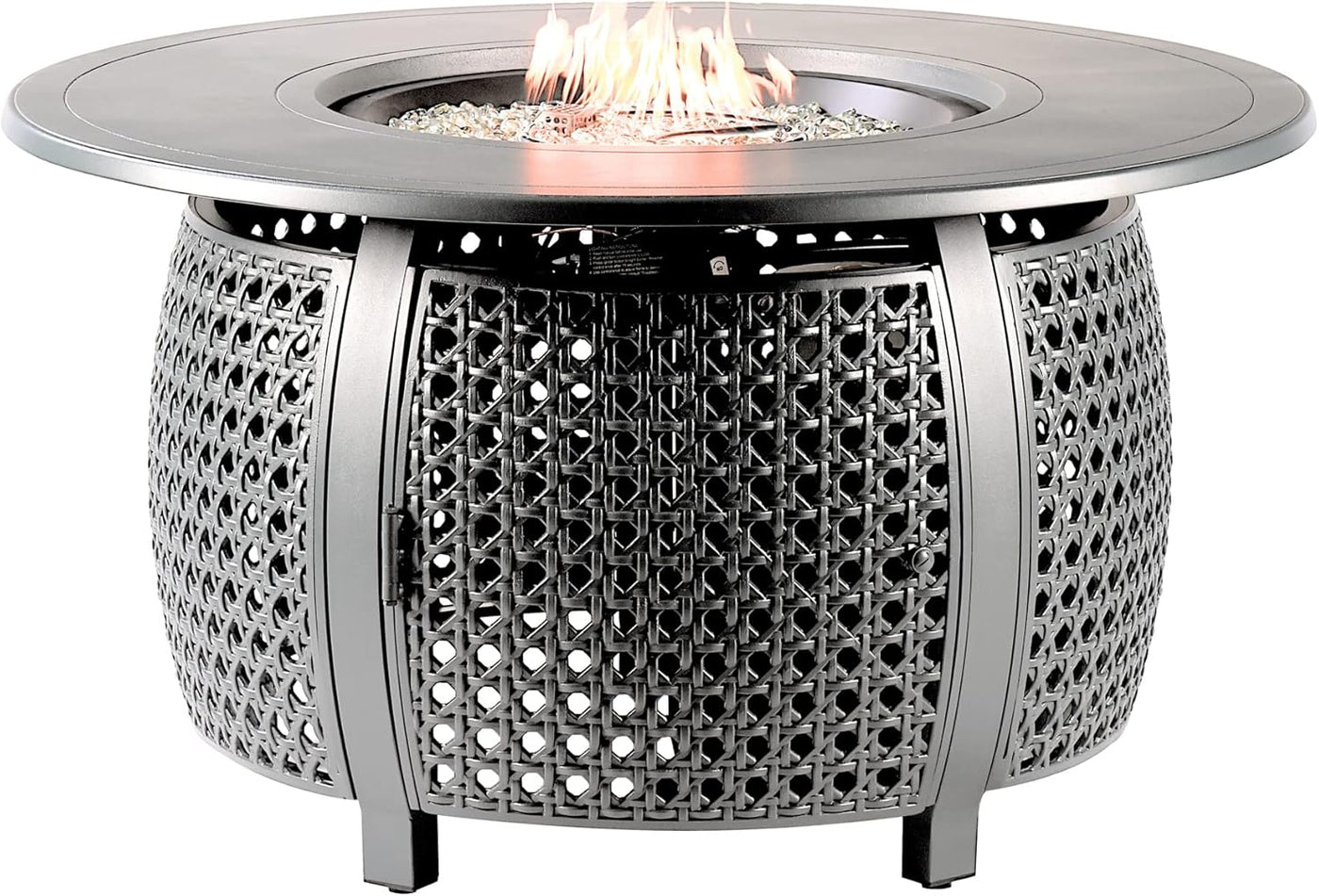 Round 44 in. x 44 in. Aluminum Propane Fire Pit Table with Glass Beads, Two Covers - $615