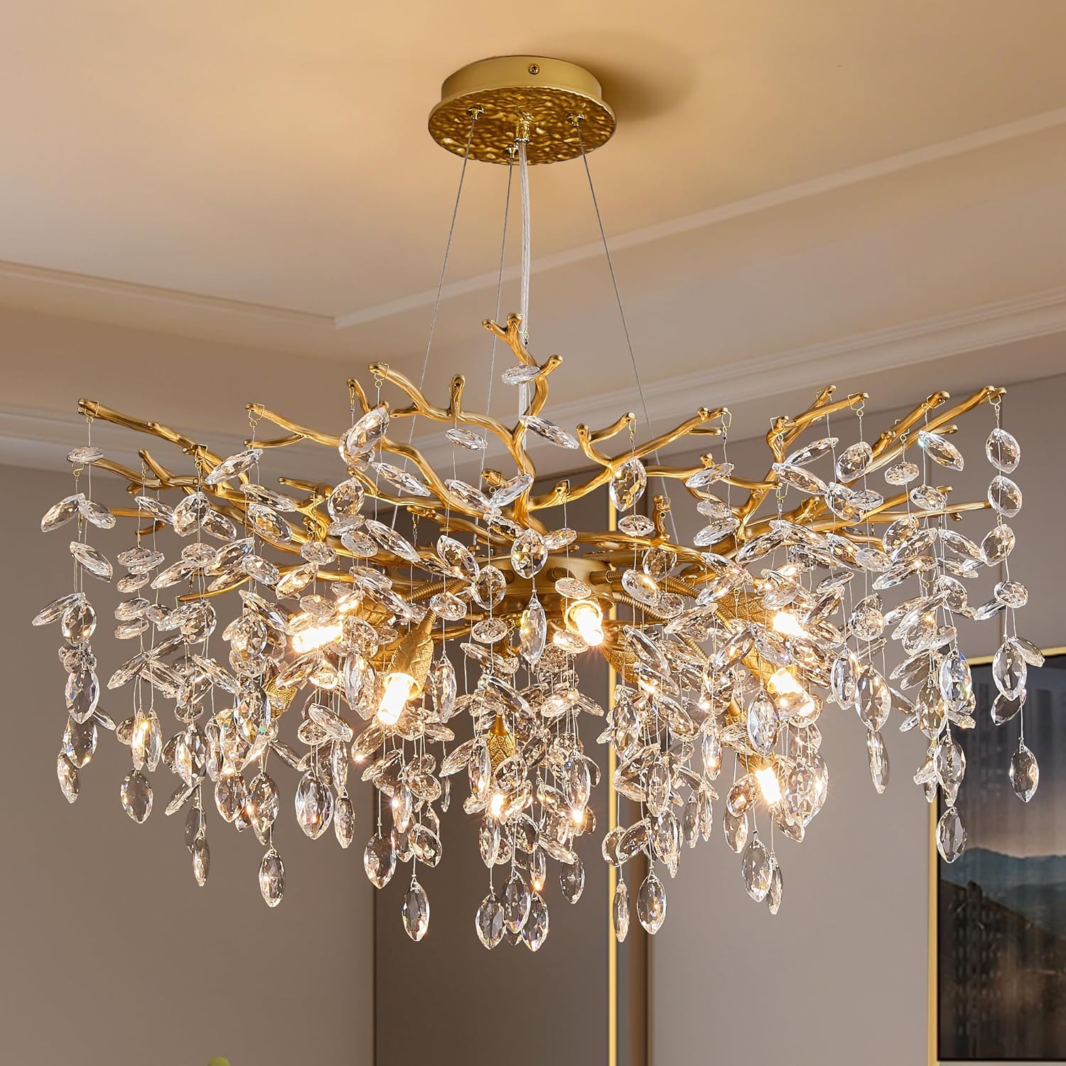 Modern Tree Branch Crystal Chandelier Luxury Gold Crystal Pendant Lighting - $195