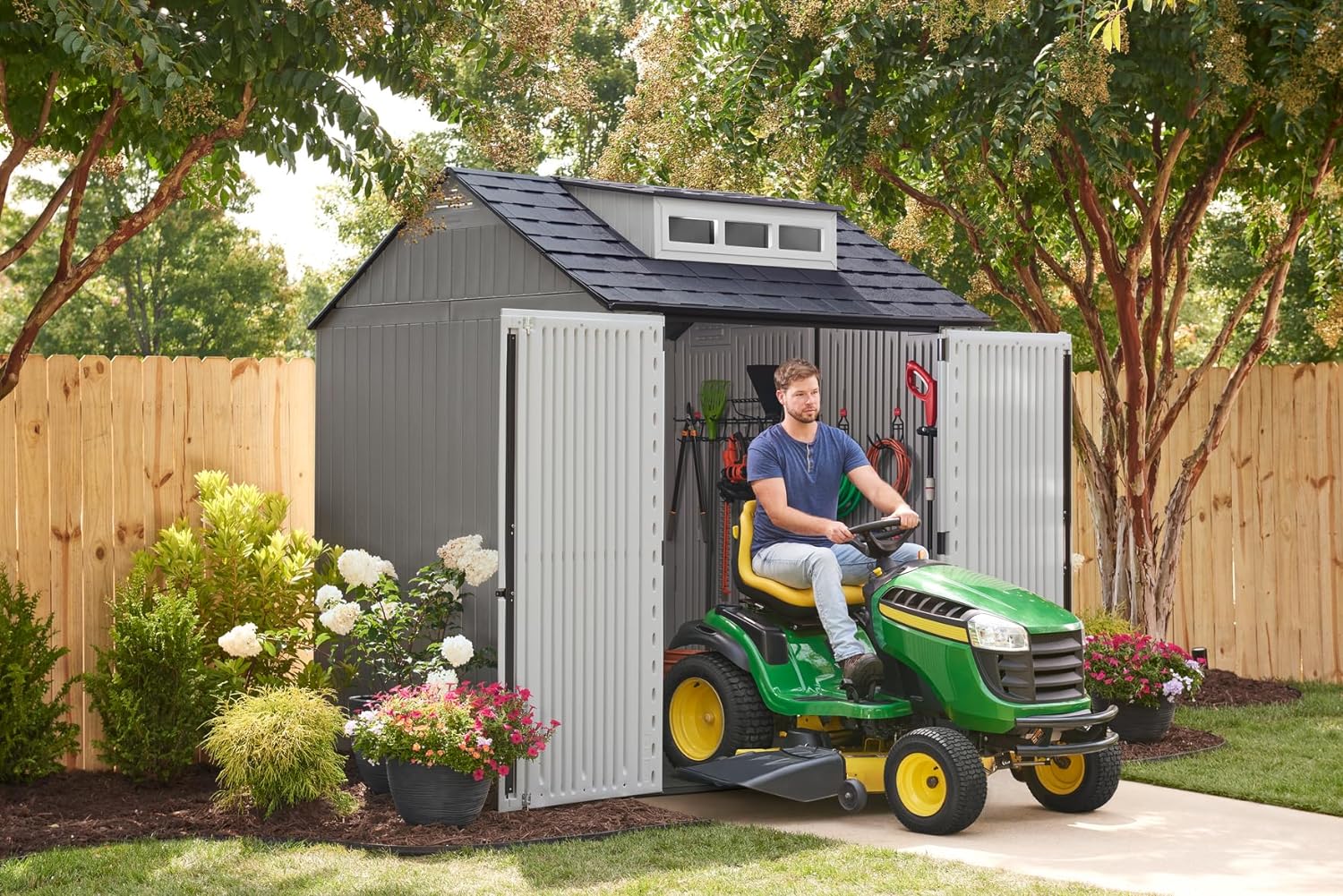 Rubbermaid Resin Outdoor Storage Shed With Floor (7 x 7 Ft), Weather Resistant - $655