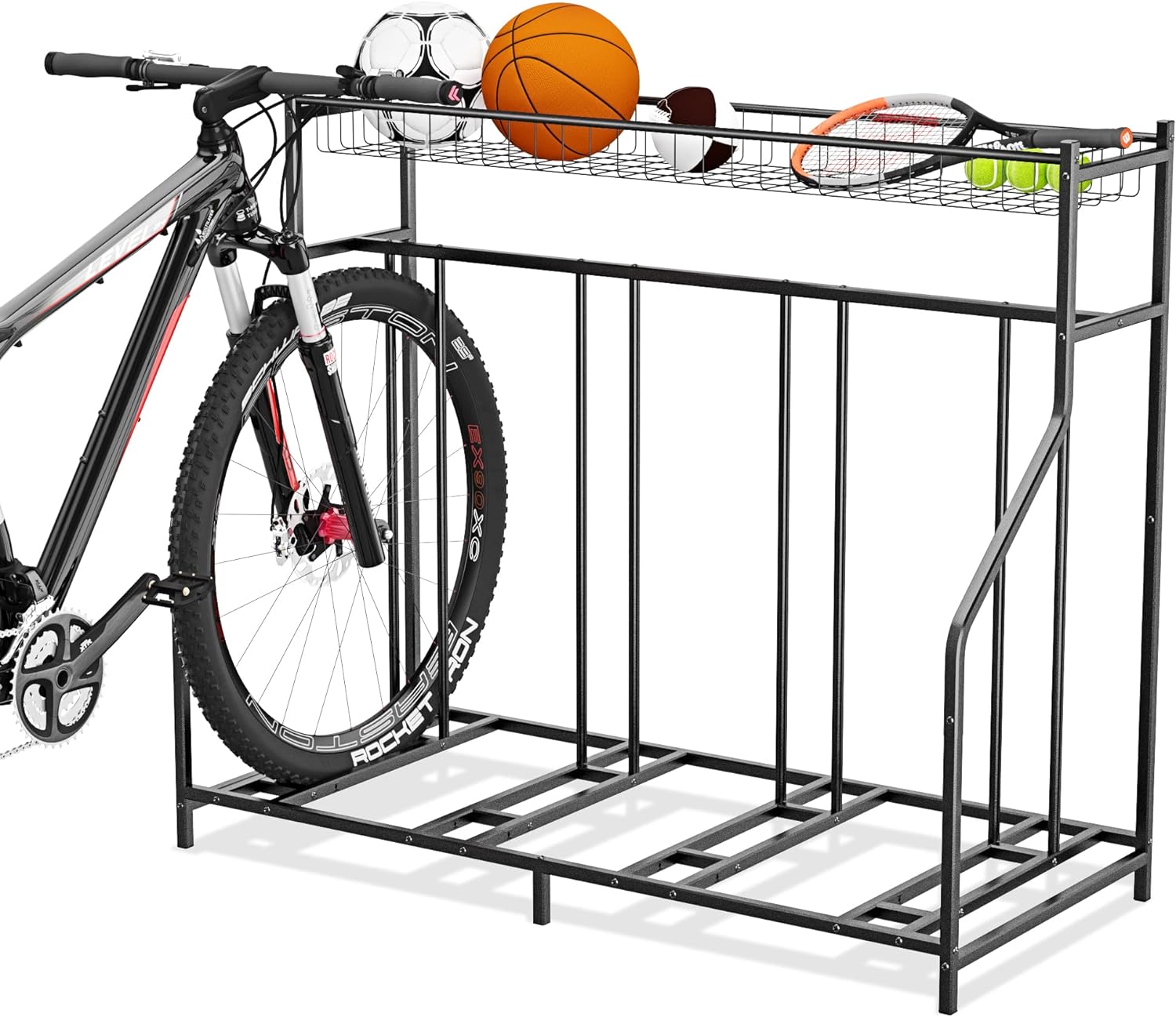 Gadroad 4 Bike Rack Garage with Storage Basket for Mountain/Kids Bike, Black - $60